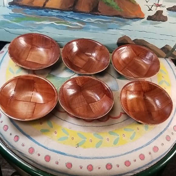 Vintage bamboo wooden Bowels set of 6